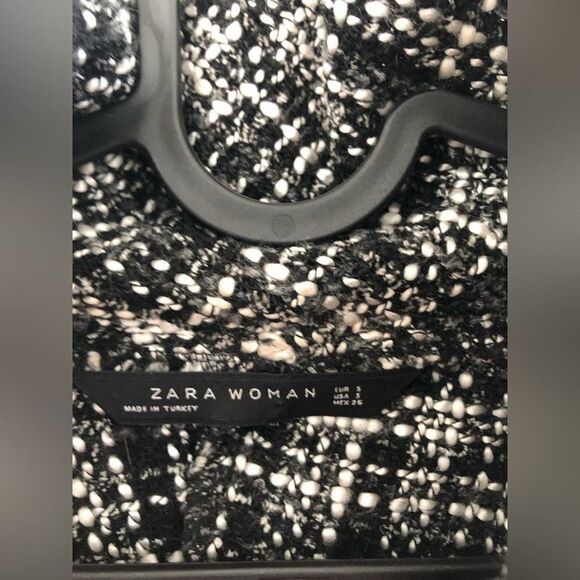 Zara EUC Tweed Mock Neck Sweater Top Fringe Details Black & White Size S - Picture 7 of 10